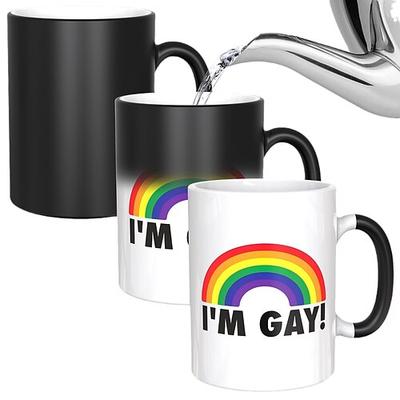 Zaubertasse mit Aufschrift „I'm Gay", LGBTQ-Gay-Pride-Geschenk, Regenbogen-Tasse mit Wärmewechselfunktion, lustige, unhöfliche Tasse, Nachricht erscheint beim Erhitzen, perfektes Scherzgeschenk