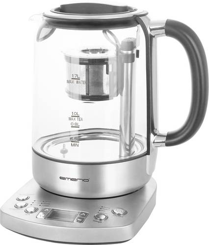 EMERIO WK-122248 Wasserkocher schnurlos, BPA-frei, mit Display Silber, Schwarz Fassungsvermögen: 1.7l