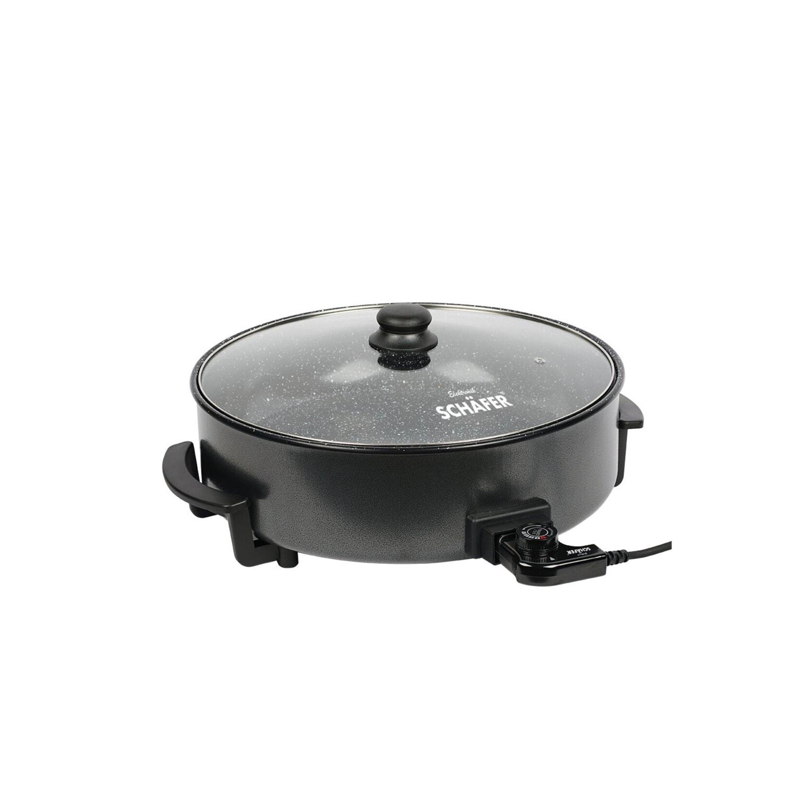 Elektrische Multipfanne 1500 W - Pizzapfanne mit Glasdeckel ø36 x 7 cm