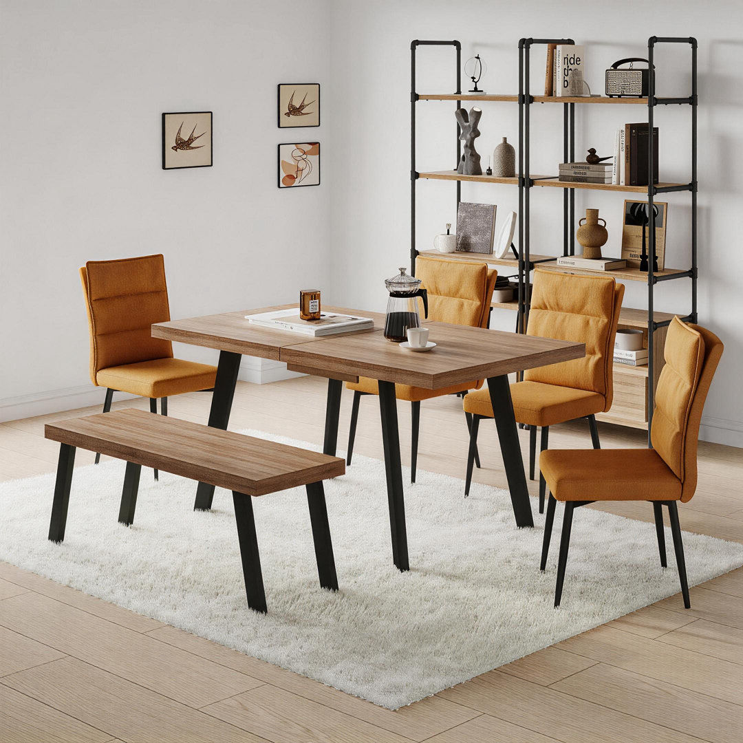 Norden Home Dining Set Brown Extendable Table + 1 Bench + 4 Brown Chair