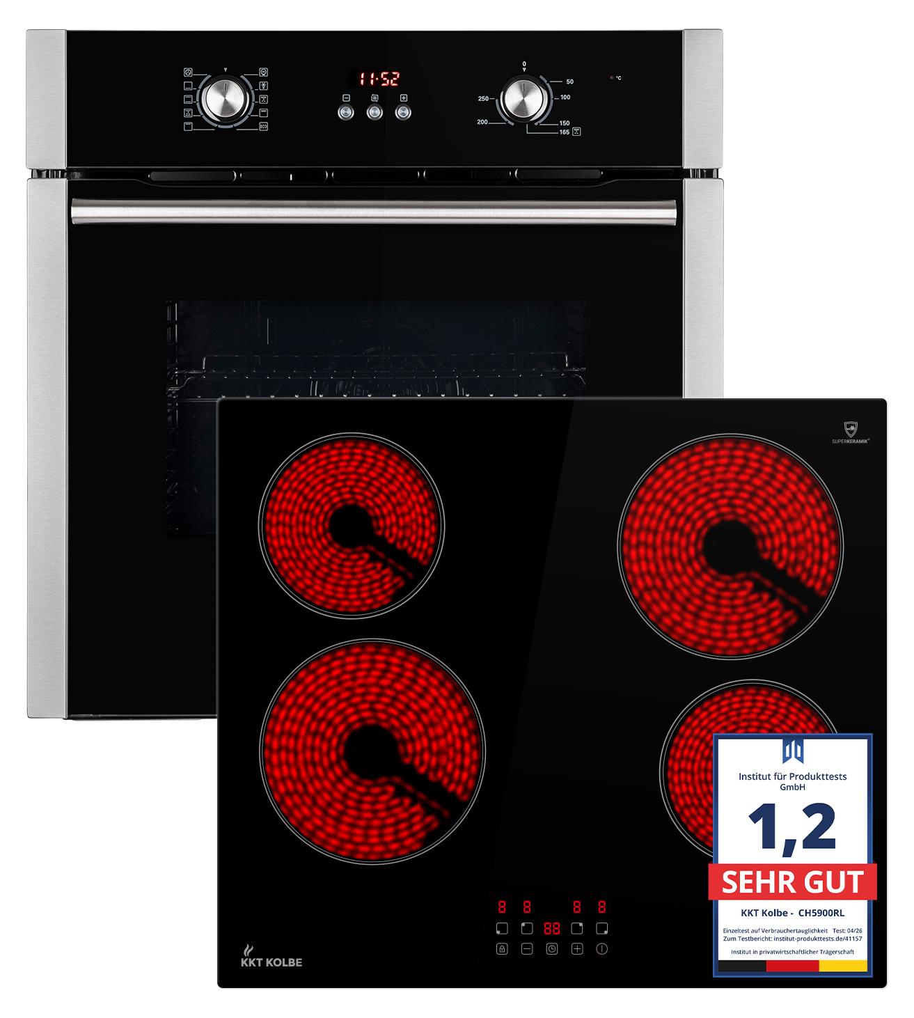 Autarkes Herdset: 60cm Einbaubackofen BO8805SS + 59cm Glaskeramik-Kochfeld CH5900RL | Grill | Heißluft | Automatik-Timer | 2-fach Wärmeschutzverglasung | Kindersicherung | SET8805CH5900RL