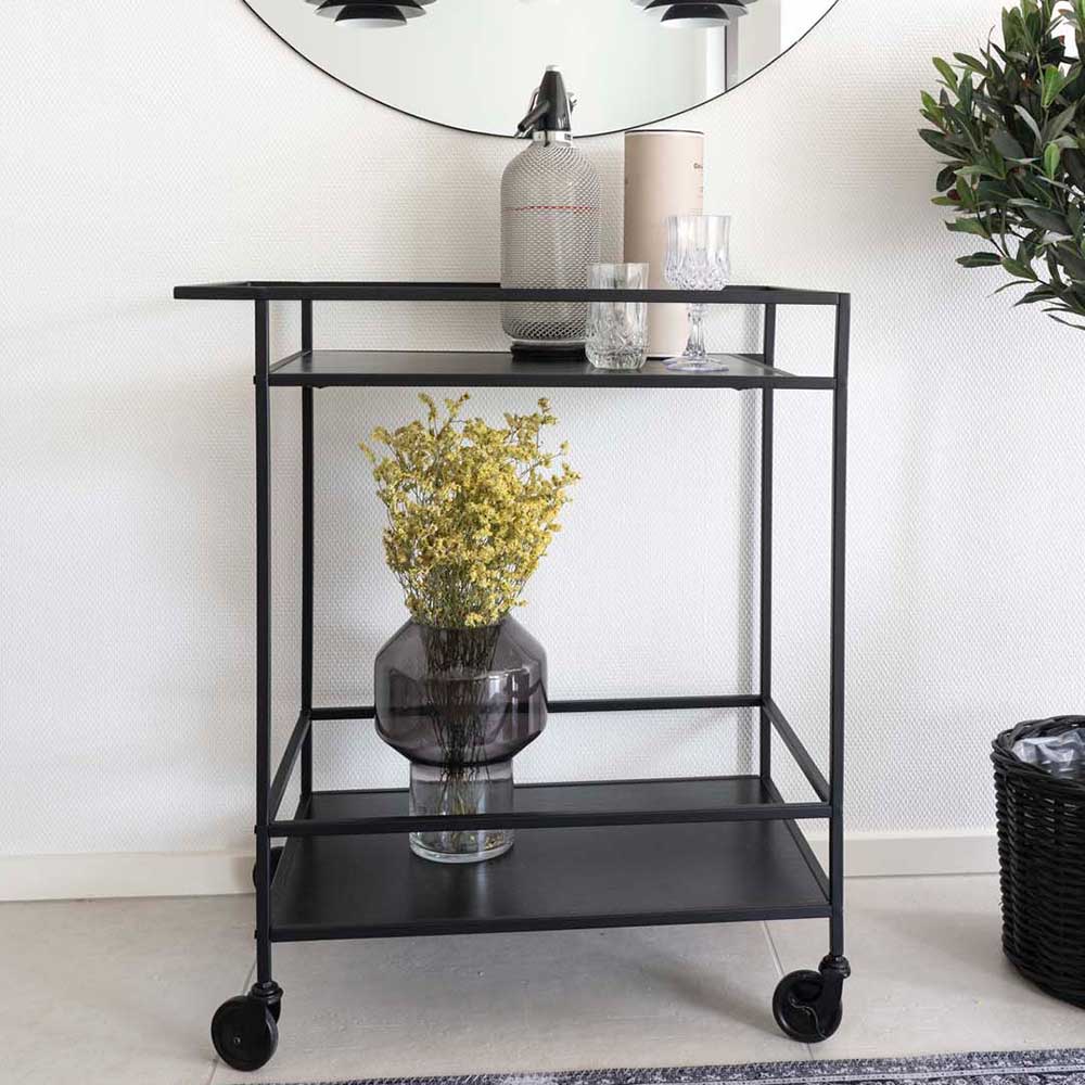 Pharao24.de Rollbarer Serviertisch in Schwarz Metall