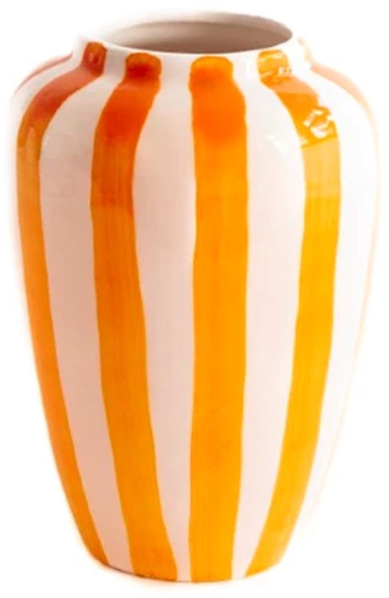 Val Pottery Foolish Funky Flower vaas XXL oranje streep, Hoogte: 30 cm