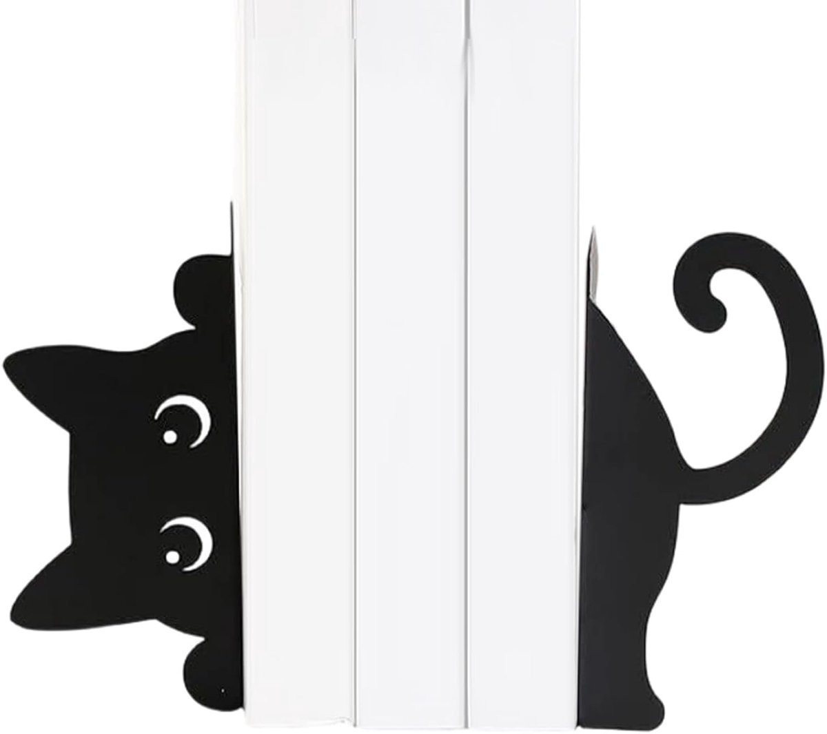 Zwarte metalen boekensteunen met katten decoratie, Breedte: 195 cm