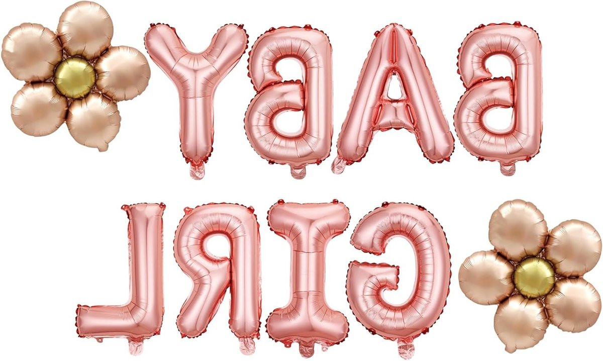 Roze Gouden Ballonnen Set voor Meisjes met 8 Letter Ballonnen en 2 Bloem Ballonnen voor Babyshower Decoratie