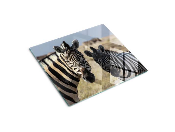 Tulup Glasplatte 60x52 cm Zwei Zebras, Weiß, Dunkelgrau, Glas, 60x0.4x52 cm, Küchen, Küchenelektrogeräte, Herde, Herdabdeckplatten