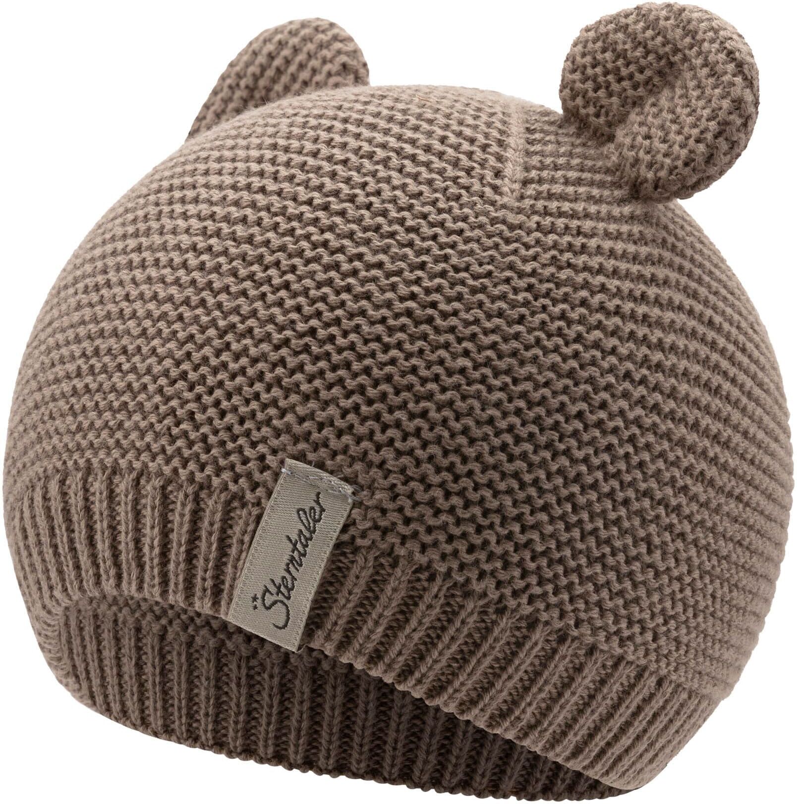 Strickmütze STERNTALER "GOTS Strickmütze Ohren", Mädchen, Gr. 47, braun (lichtbraun), Obermaterial: 100% Baumwolle CO(Bio)., Mützen Strickmütze