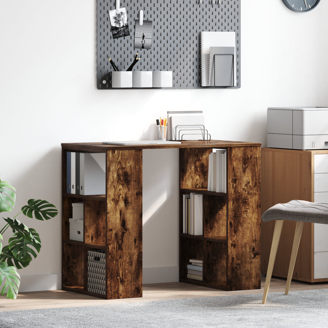 17 Stories Corner Desk MDF Medium Storage Corner Desk Smoked Oak 75cm H X 90cm W X 50cm D