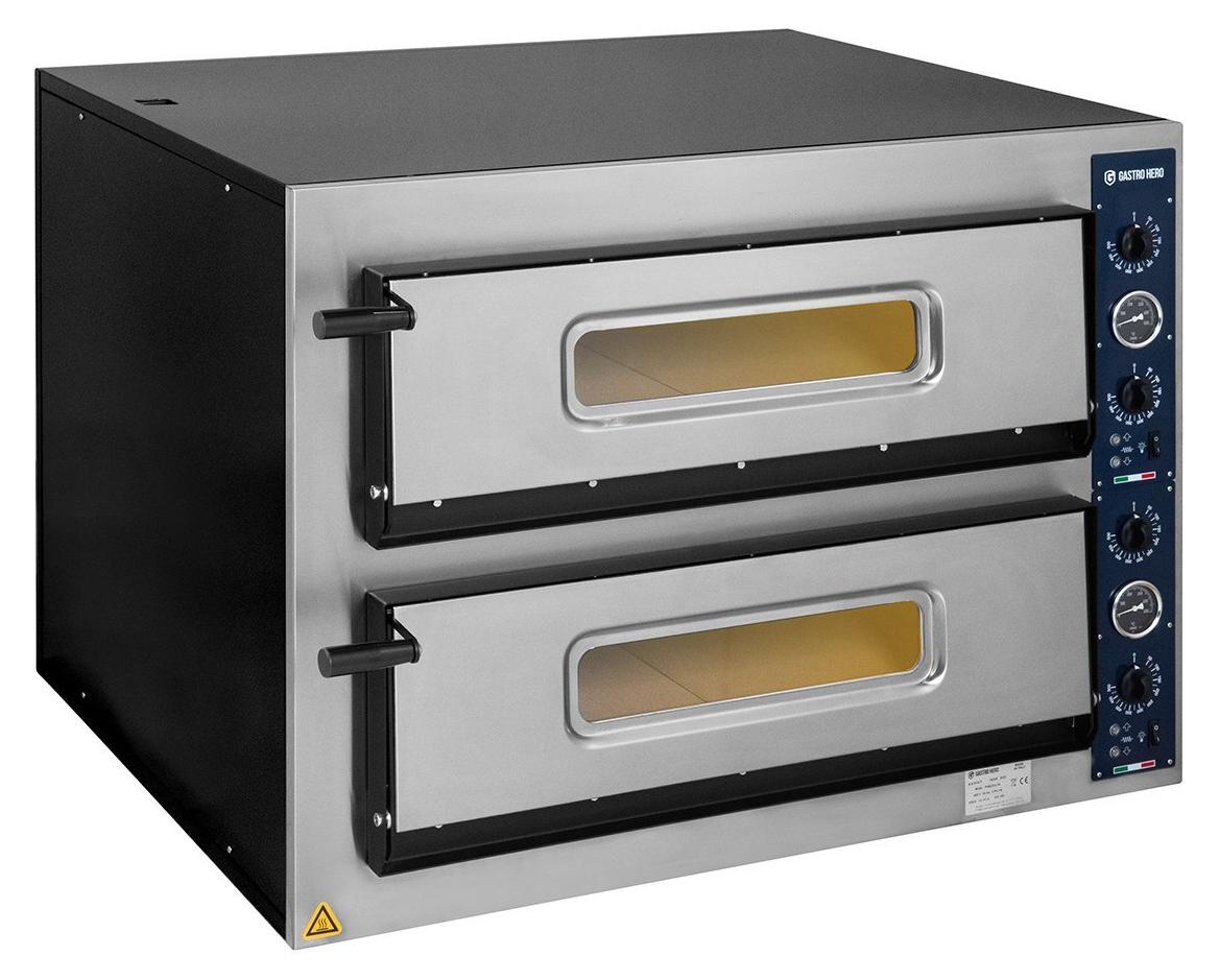 GastroHero Pizzaofen elektrisch 2 Kammern 8x30 cm 500°C 400 V Schamottstein PROFI Serie Italy Pizzaofen