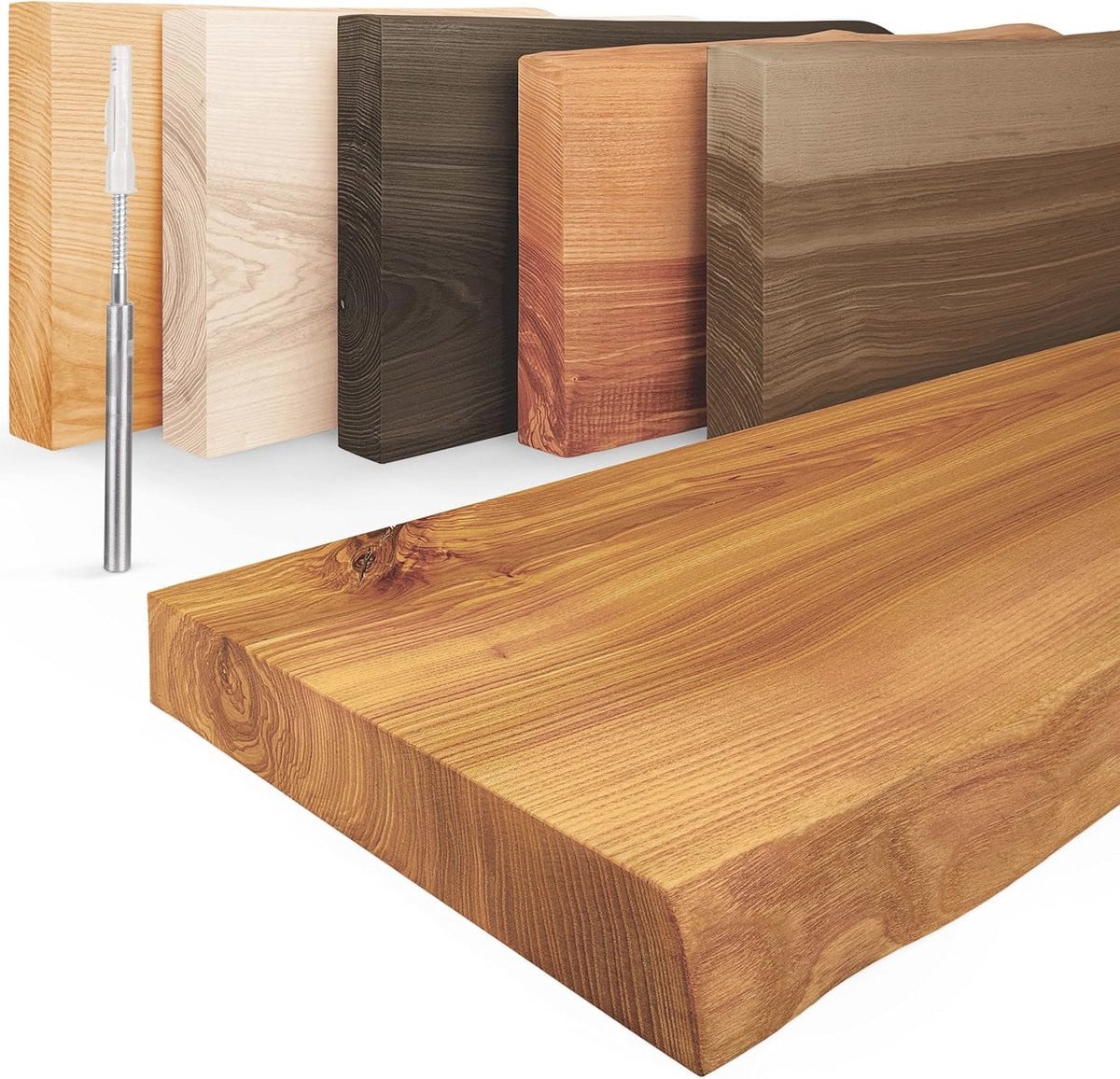 Rustieke houten zwevende wandplank van essenhout, 90 cm