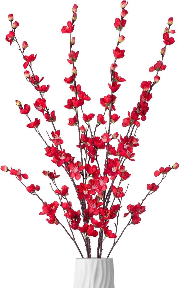 Set van 4 bundels faux zijde pruimenbloesem en kersenbloesem takken voor binnen decoratie