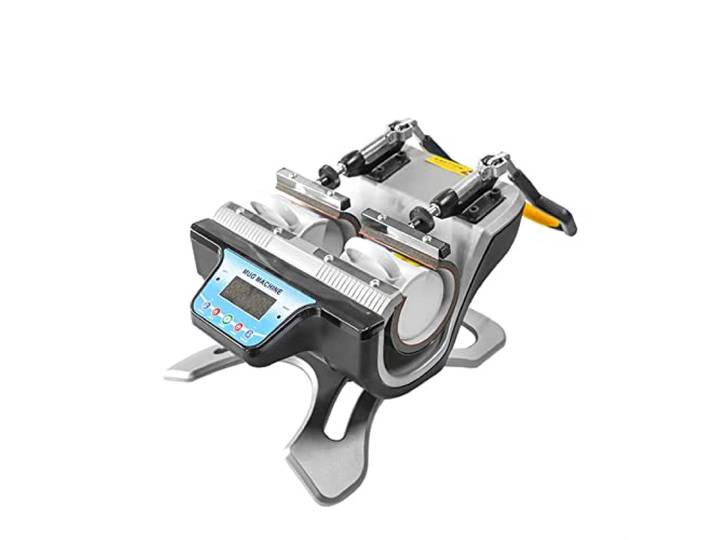 LLOOPK Manuelle Doppelstation Hot Rasting Cup Maschinen Bodenständer Becher Geschenkbecher personalisierter Wärmeübertragung Hot Stamping Pressemaschine