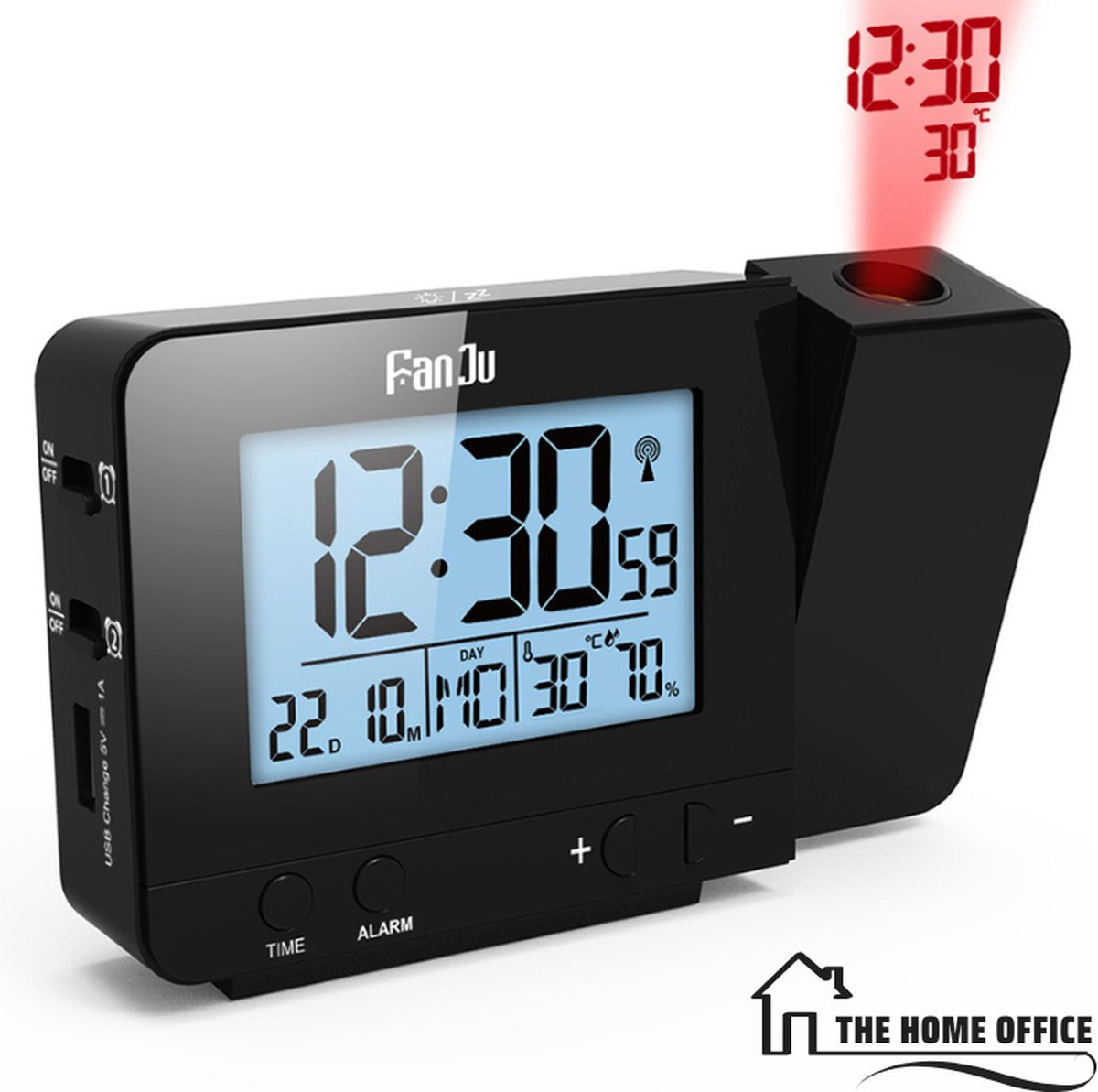 Fanju Projectiewekker - Multifunctionele Digitale Wekker met LED-display en Snooze - Zwart