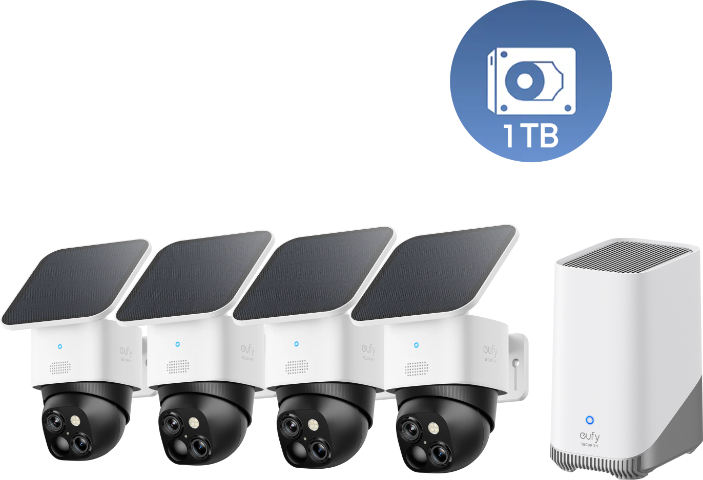 eufy SoloCam S340 (pack de 4 caméras) + HomeBase S380 + Disque dur 1 To SoloCam S340 (pack de 4 caméras) + HomeBase S380 + Disque dur 1 To & Smart Display