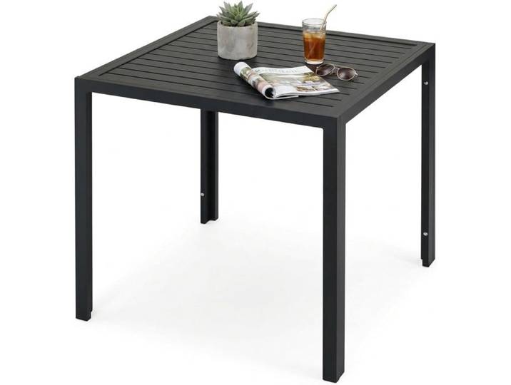 Table de Jardin Exterieure 75x75 cm Table de Balcon 4 Personnes Table à Manger Carrée en WPC et Alu Jardin et Terrasse Noir