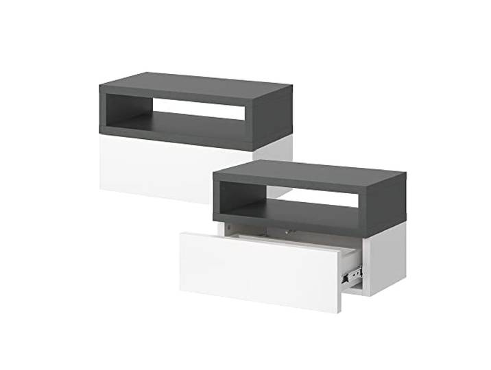 Vicco Nachttisch Urbano Anthrazit 2er Set, wandmontierbar zur platzsparenden Nutzung im Schlafzimmer