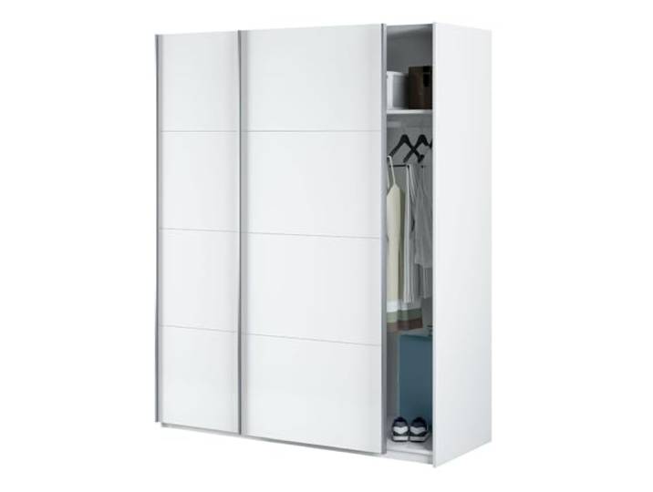 Habitdesign, Kleiderschrank mit 2 Schiebetüren – moderner Schwebetürenschrank in Artik weiß mit viel Stauraum, Maße: 150 x 200 x 60 cm (B x H x T), Modell Arm