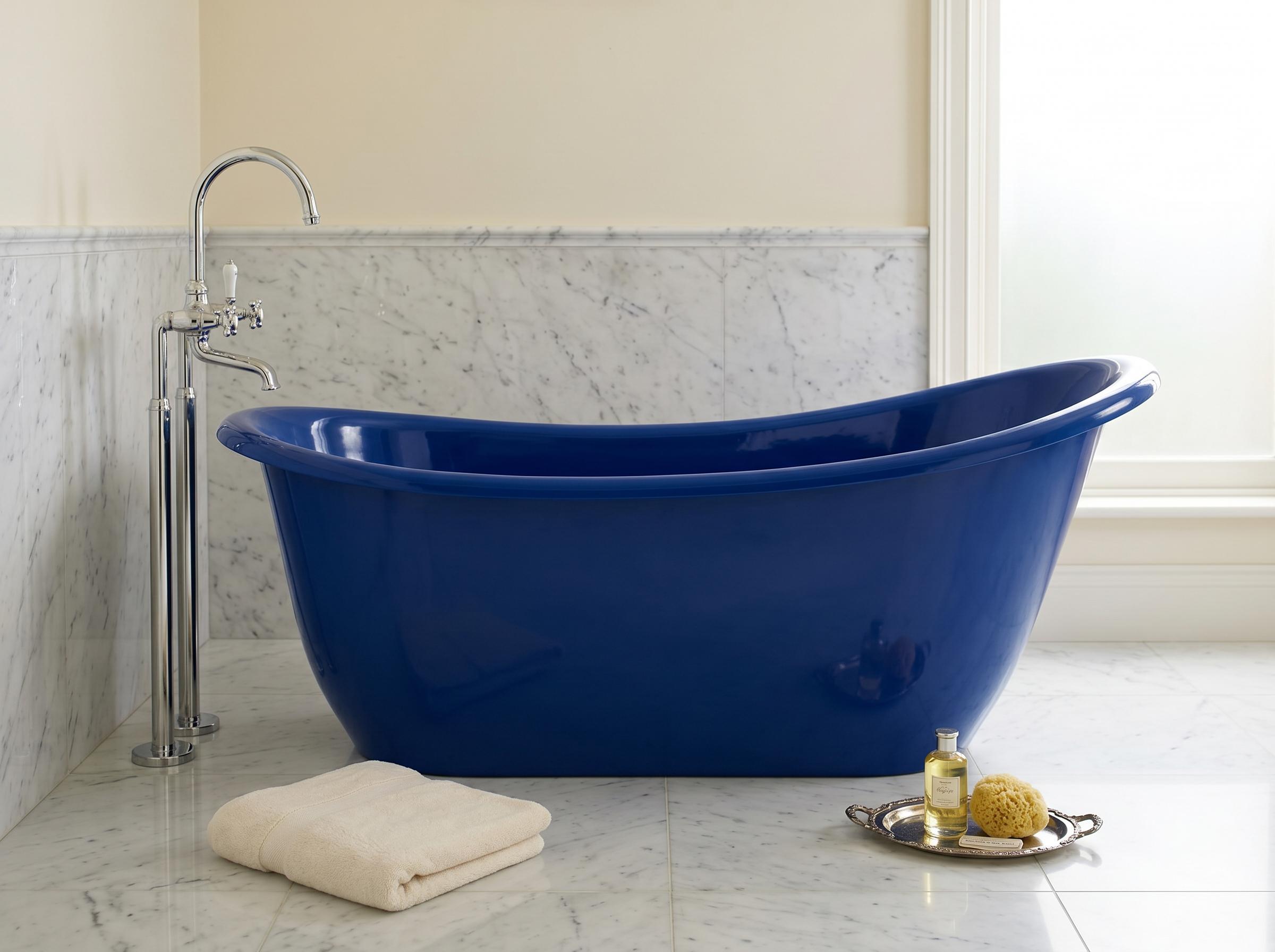 Freistehende Badewanne Modern 180 cm Blau DUO Komposit Ohne Füße - Moderne Badewanne Jadwiga Slipper Königsblau Innen und Außen mit Kopfstütze