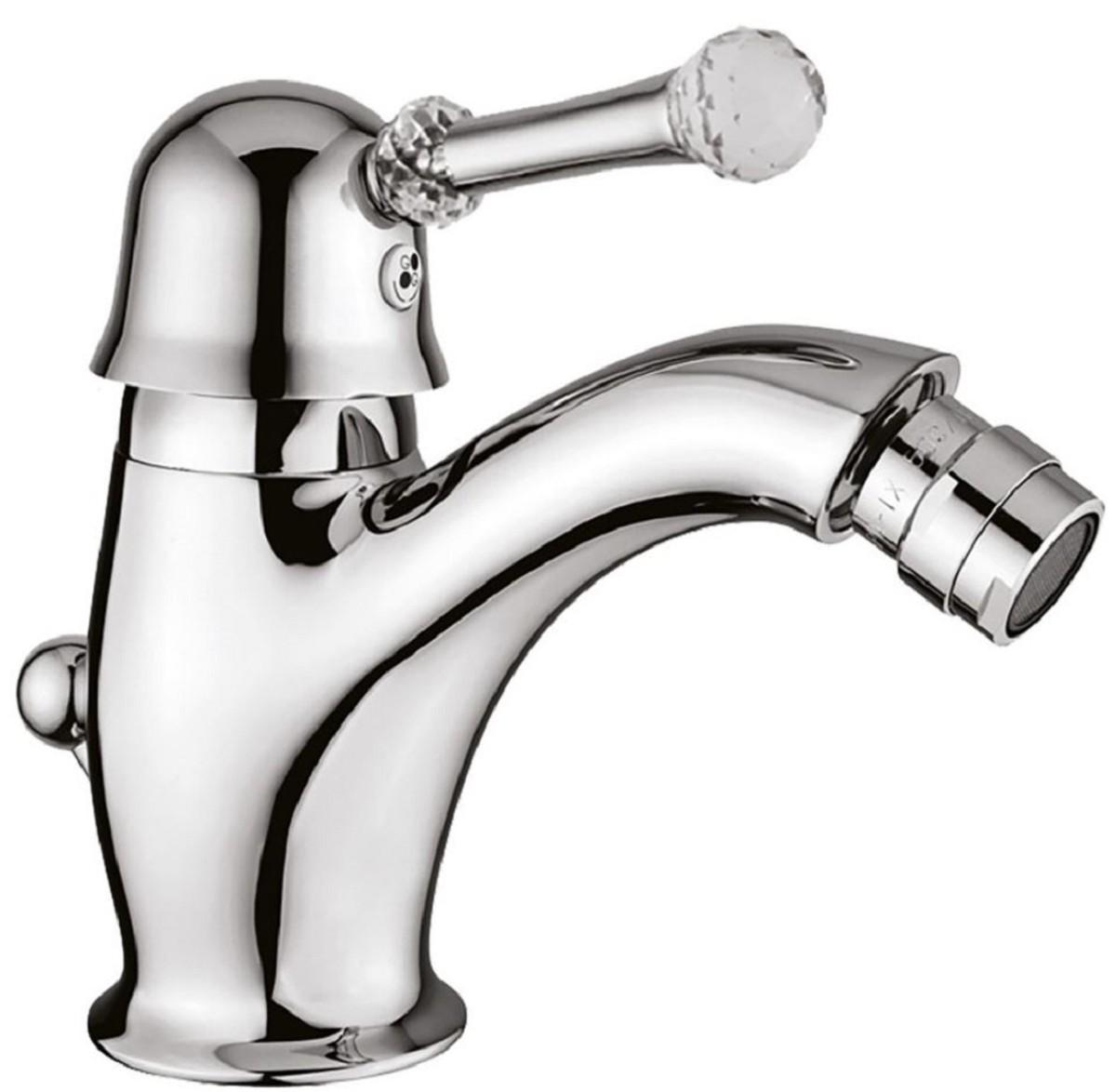 Casa Padrino Luxus Waschtischarmatur mit Swarovski Kristallglas Silber H. 14 cm - Einhand Waschtischbatterie - Luxus Bad Zubehör