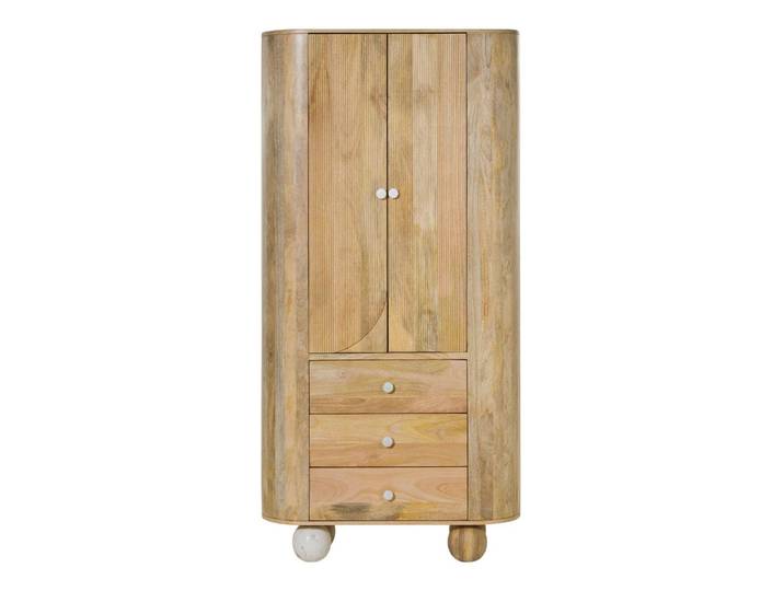 Schrank Mango 100x40x200 natur lackiert / Marmor weiß FLORENZ #115