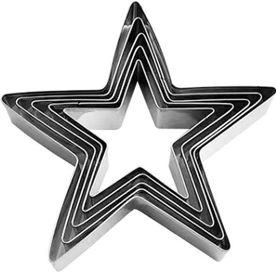 Set van 5 zilverkleurige kerstster koekjesvormpjes van roestvrij staal