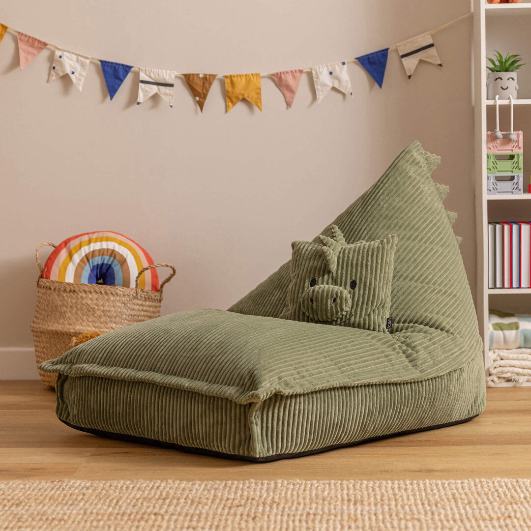 icon Kids Bertie Bear Corudroy Lounger Bean Bag, Brown Dinosaur Small