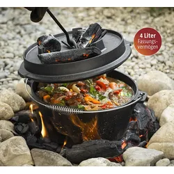 Gusseisen-Feuertopf/Dutch Oven inkl. Deckel, Untersetzer und Deckelheber