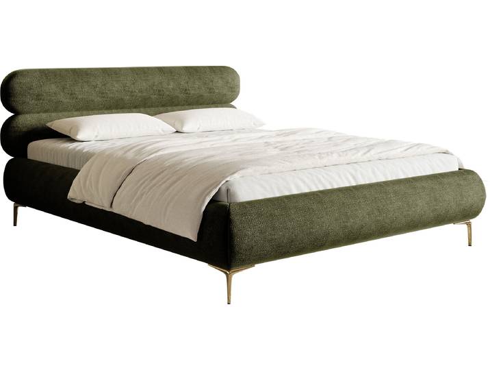 Selsey Roule - Lit rembourré vert olive avec pieds dorés\, 160 cm