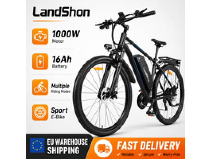 LandShon 29 inch elektrische fiets 1000W motor 16Ah uitneembare batterij elektrische fiets 21-versnellingsderailleur LCD-display volwassen e-bike voor stadsverkeer/stadsritten/all-terrain e-bike