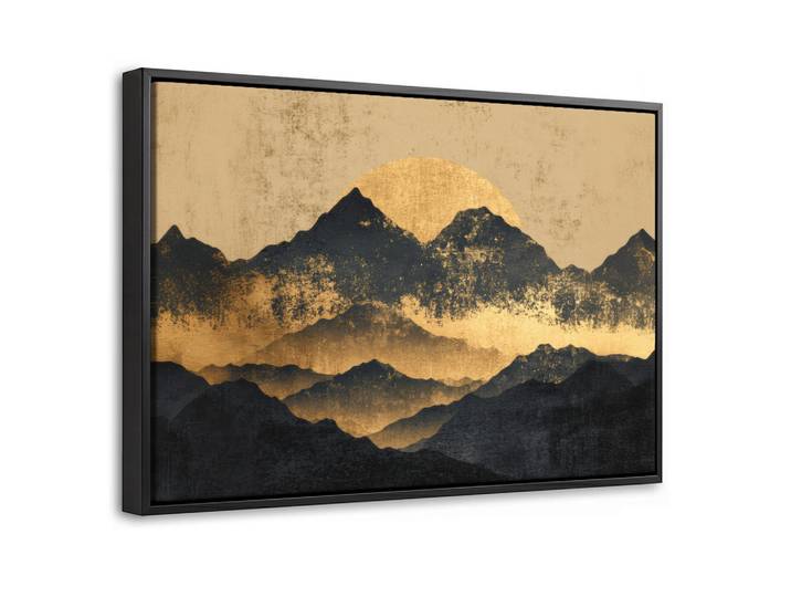 MuchoWow Leinwand Bilder mit Rahmen - Goldene Berge bei Mondschein - 30x20, Goldfarben, Rechteckig, 30x20 cm, gerahmt, Bilder & Rahmen, Bilder, Leinwandbilder