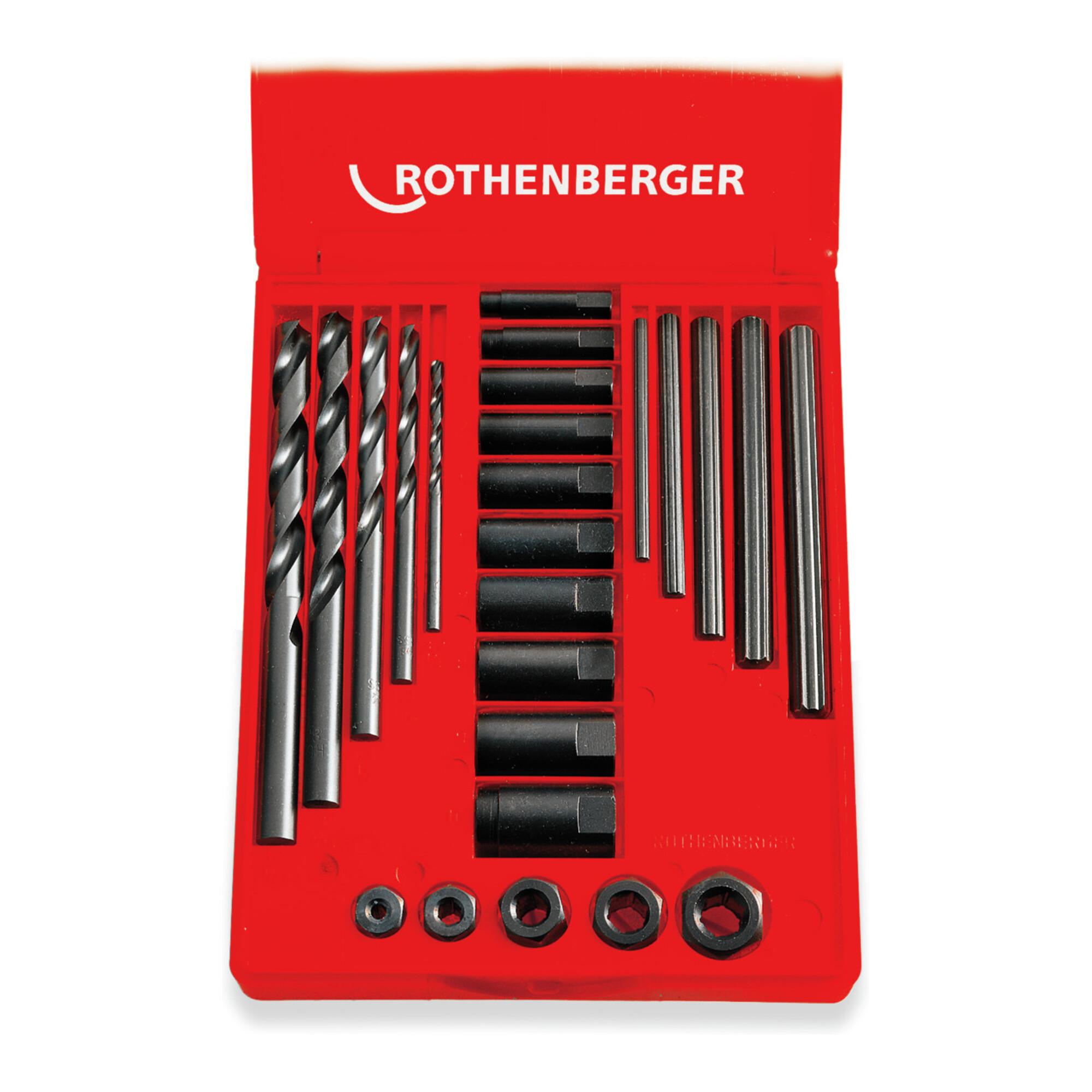 Rothenberger Gewinde-Ausdreh-Set aus Stahl zum Ausdrehen von beschädigten Gewinden, Größe:2, M5-M16, 25-teilig, 71311)