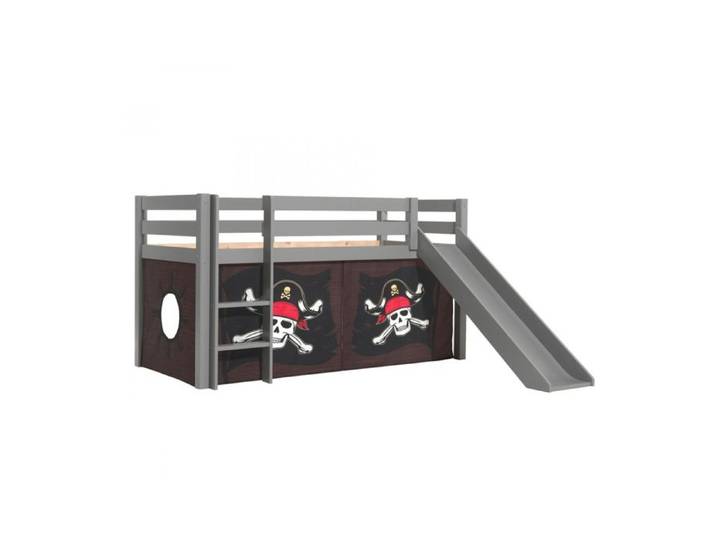PINO Lit mezzanine avec toboggan pin massif Gris Pirates