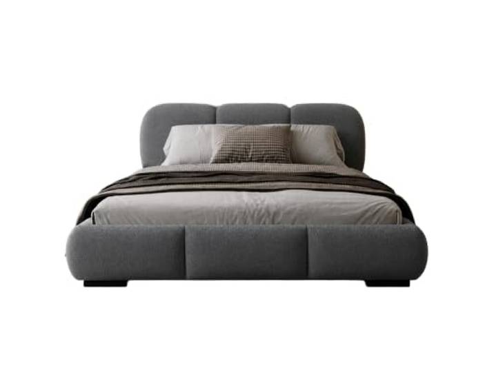 Chilly. Möbel Design Bett Savona - Komfort Polsterbett mit weicher Form und Stauraum - 200x200 cm - Metallrahmen - Bouclé Dunkelgrau