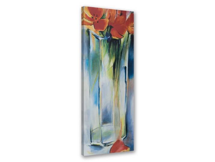 Feeby Wandbild gemalte blumen in einer vase, Blau, Floral, Rechteckig, 30x90 cm, Bilder & Rahmen, Bilder, Leinwandbilder