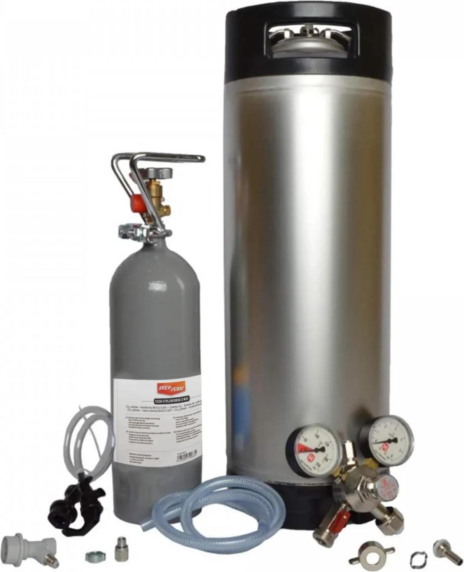 Komplett Druckfass Set - 19L Soda-KEG + CO2 Flasche + Manometer + Anschlüsse