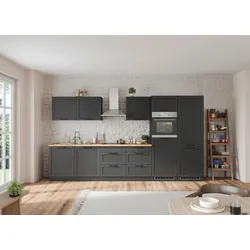 Küchenzeile Meran mit Geräten ca. 360 cm Grau/Eiche Dekor