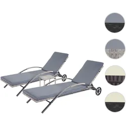 2er-Set Sonnenliege HWC-E27, Relaxliege Gartenliege, Poly-Rattan ~ grau Kissen dunkelgrau