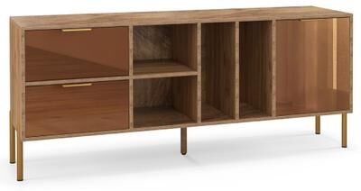 Costway Mirrored Buffet Cabinet with 2 Drawers and 1 Door for Living Room-Natural