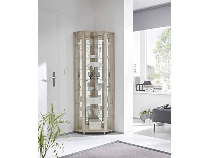 möbelando Eckvitrine Vitrinenschrank Glasvitrine Vitrine Berlin II Sonoma Eiche