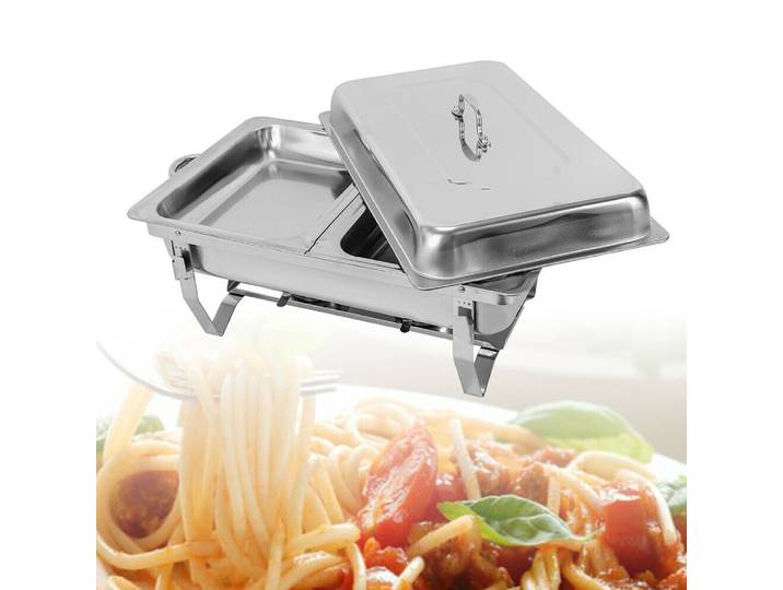 Ensemble de réchaud-chauffeur de Buffet en acier inoxydable avec bol à eau, bol de nourriture, couvercle, cadre pliant et récipients à carburant, miroir