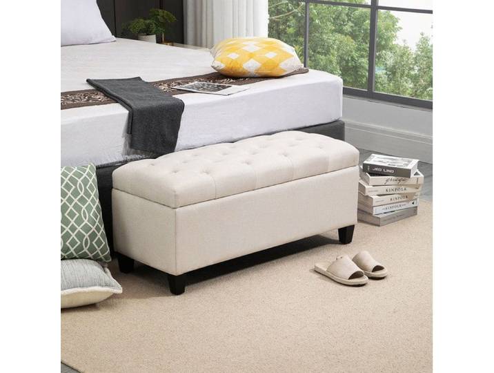 VUENOR Banc coffre 100 x 40 x 44 cm blanc cassé – assise capitonnée