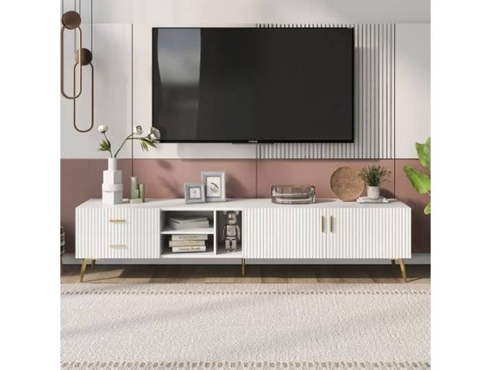 MERAX 180cm Meuble TV pour 75 pouces TV Lowboards Tableaux TV Meuble TV Centre - Blanc