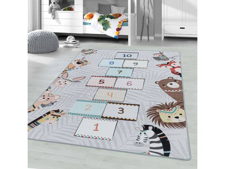 Kinderteppich AYYILDIZ TEPPICHE PLAY 2903 , grau, B:140cm H:6mm L:200cm, Polyamid, Teppiche, Kinderteppich, robuster Kurzflor, Spiel Teppich, Kinderzimmer