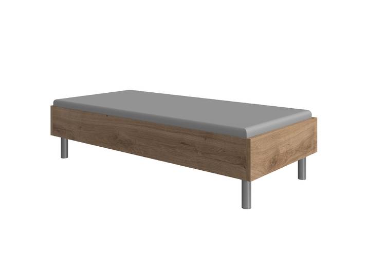Futonbett Easy - Liegehöhe 60 cm 120 x 200cm Spanplatte, foliert Braun/Plankeneiche Dekor Silber Eiche