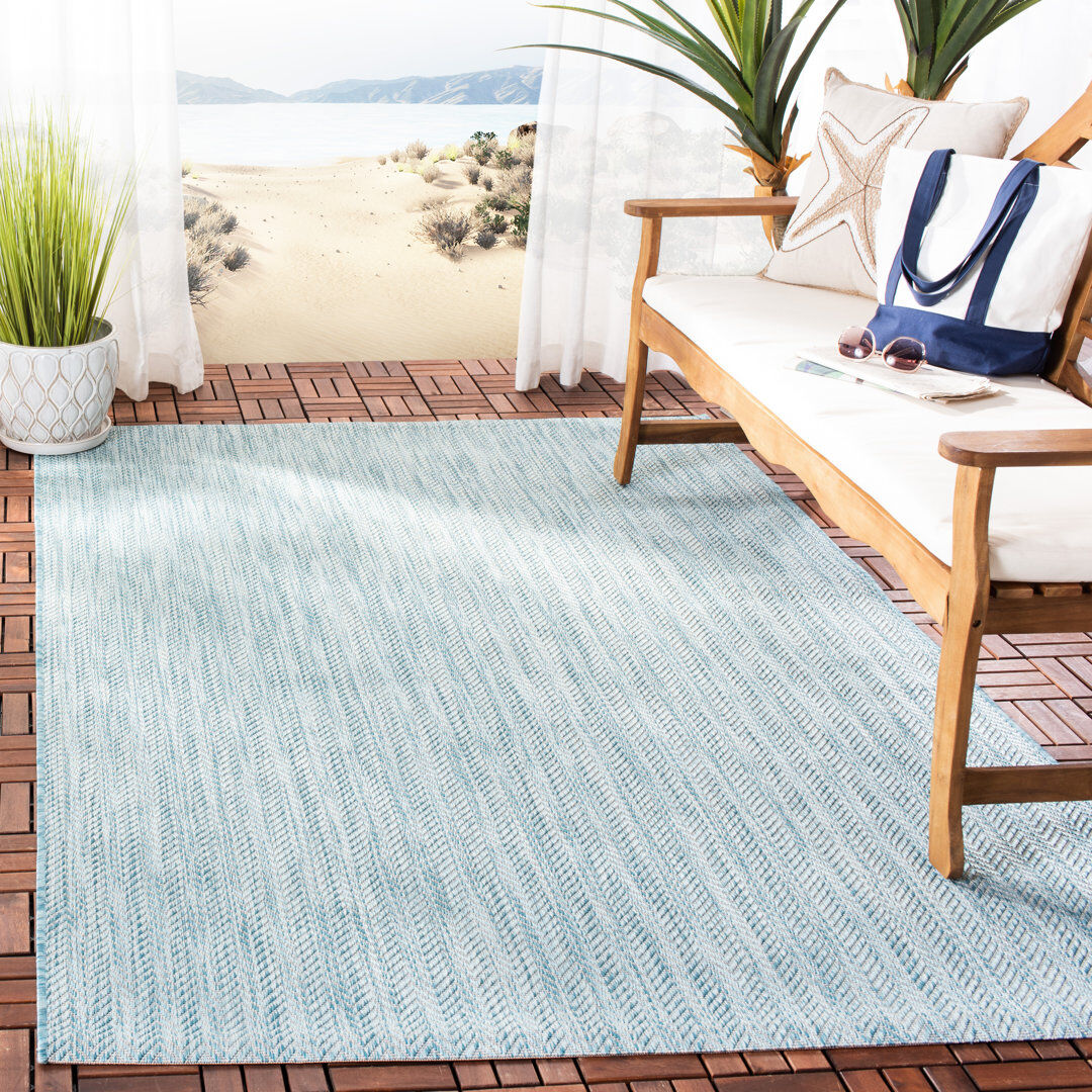 Brayden Studio Casmir Aqua/Grey Indoor/Outdoor Rug Teal Rectangle 160 x 231 cm