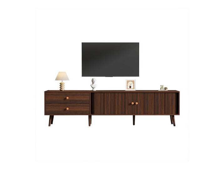 Fine Life Pro TV-Schrank TV-Lowboard Walnussholzoptik 180×40×46,5 cm–für Fernseher bis 80 Zoll