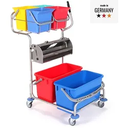 Floorstar FPW 2Q PATENT Reinigungswagen mit Flachpresse Flachpressenwagen 2 - Edelstahl mit 4 Eimern 6 l