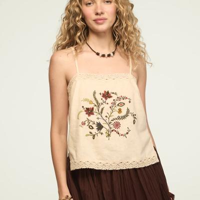 Lucky Brand Floral Contrast Embroidered Tank - Women's Clothing Tops Tank Top in Cream, Size M