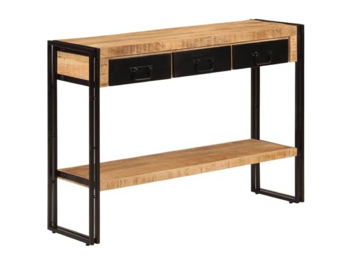 LMTYOENFG Konsolentisch Massivholz Mango 110x30x76 cm Flurtisch Rustikaler Ablagetisch aus Echtholz und Eisen mit Schubfächern für Flur, Schlafzimmer und Wohnzimmer.