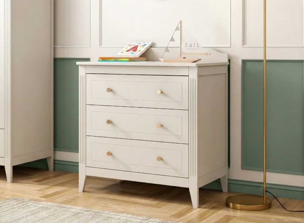 Nateo Concept Commode 3 tiroirs Crème Beige 91x100x49cm